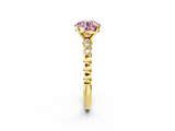 Yellow gold Fancy Pink Round  Solitaire Bezel Accent Diamond Engagement Ring with Beaded Band and Four-Prong Setting_2