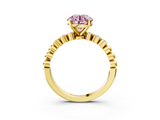 Yellow gold Fancy Pink Round  Solitaire Bezel Accent Diamond Engagement Ring with Beaded Band and Four-Prong Setting_3