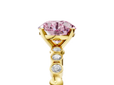 Yellow gold Fancy Pink Round  Solitaire Bezel Accent Diamond Engagement Ring with Beaded Band and Four-Prong Setting_5