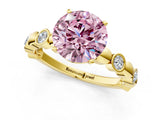 Yellow gold Fancy Pink Round  Solitaire Bezel-Set Diamond Ring with Beaded Band and Four-Prong Setting_30