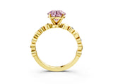 Yellow gold Fancy Pink Round  Solitaire Bezel-Set Diamond Ring with Beaded Band and Four-Prong Setting_32