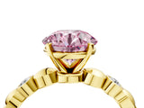 Yellow gold Fancy Pink Round  Solitaire Bezel-Set Diamond Ring with Beaded Band and Four-Prong Setting_33
