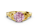 Yellow gold Fancy Pink Round  Solitaire Celtic Knot Engagement Ring with Four-Prong Setting