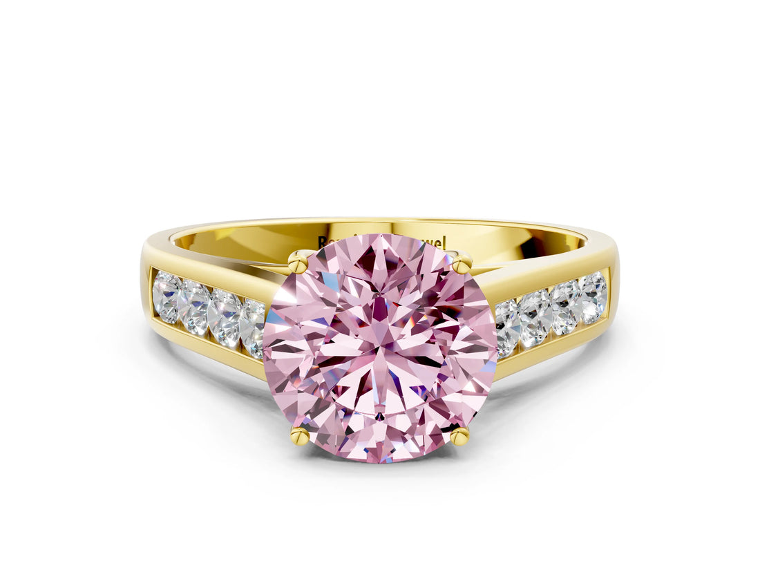 Yellow gold Fancy Pink Round  Solitaire Channel-Set Diamond Engagement Ring with Four-Prong Setting_29