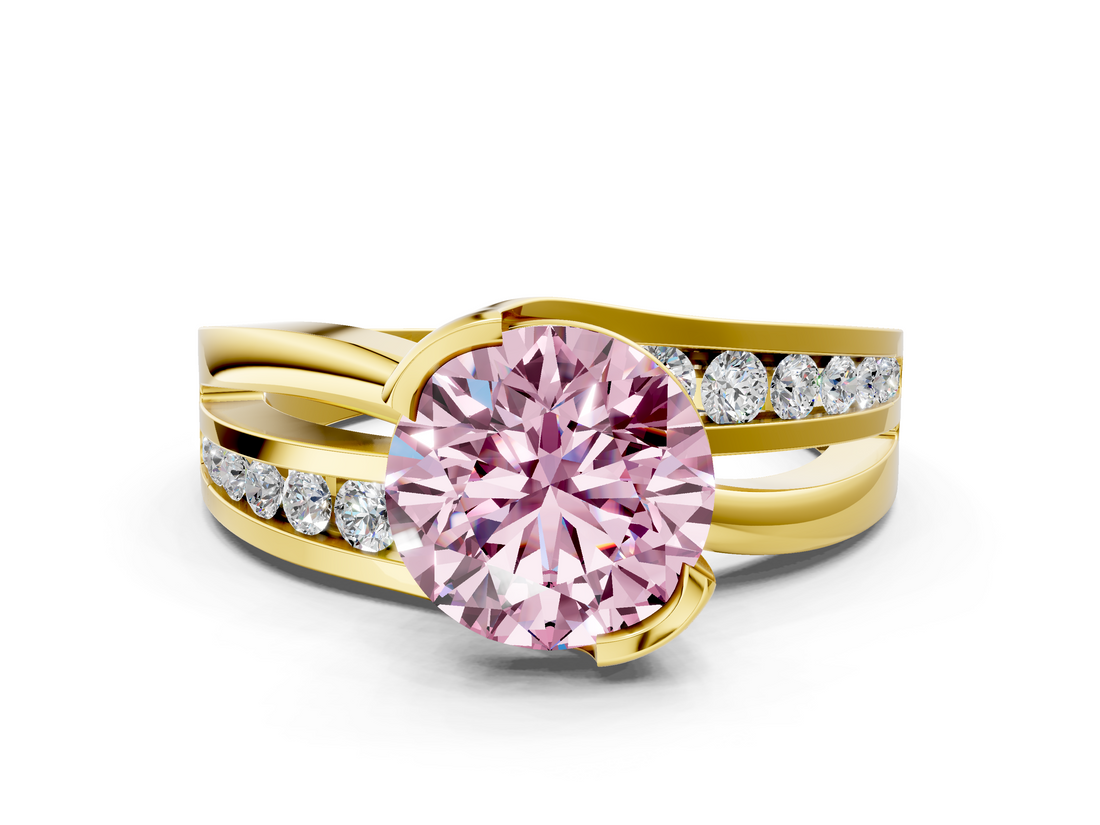Yellow gold Fancy Pink Round  Solitaire Channel-Set Split Shank Ring with Tension Prong Setting_3