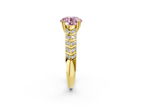Yellow gold Fancy Pink Round  Solitaire Chevron Pave Diamond Engagement Ring with Six-Prong Setting_2