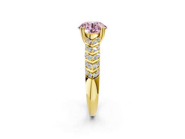Yellow Gold Round Chevron Pave Solitaire Engagement Ring Setting for Fancy Pink Center