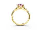 Yellow gold Fancy Pink Round  Solitaire Chevron Pave Diamond Engagement Ring with Six-Prong Setting_3