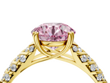 Yellow gold Fancy Pink Round  Solitaire Chevron Pave Diamond Engagement Ring with Six-Prong Setting_4