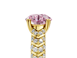 Yellow gold Fancy Pink Round  Solitaire Chevron Pave Diamond Engagement Ring with Six-Prong Setting_5