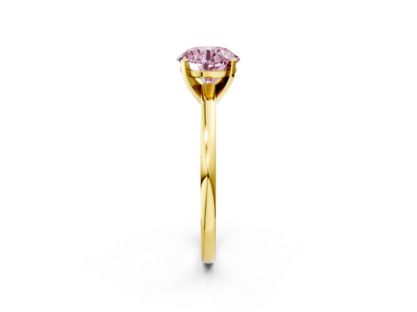 Yellow gold Fancy Pink Round  Solitaire Diamond Engagement Ring with Four-Prong Setting on a Classic Band