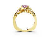 Yellow gold Fancy Pink Round  Solitaire Diamond Engagement Ring with Pave Band and Four-Prong Setting 4