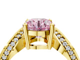 Yellow gold Fancy Pink Round  Solitaire Diamond Engagement Ring with Pave Band and Four-Prong Setting 5
