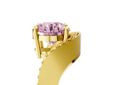 Yellow gold Fancy Pink Round  Solitaire Diamond Engagement Ring with Pave Band and Four-Prong Setting