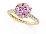 Yellow gold Fancy Pink Round  Solitaire Diamond Engagement Ring with Pave Band and Six-Prong Setting_1