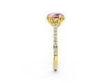Yellow gold Fancy Pink Round  Solitaire Diamond Engagement Ring with Pave Band and Six-Prong Setting_2