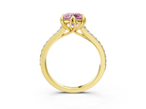 Yellow gold Fancy Pink Round  Solitaire Diamond Engagement Ring with Pave Band and Six-Prong Setting_3