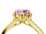 Yellow gold Fancy Pink Round  Solitaire Diamond Engagement Ring with Pave Band and Six-Prong Setting_4