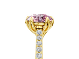 Yellow gold Fancy Pink Round  Solitaire Diamond Engagement Ring with Pave Band and Six-Prong Setting_5
