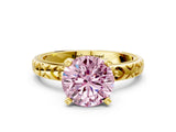 Yellow gold Fancy Pink Round  Solitaire Diamond Engagement Ring with XO Engraved Band and Four-Prong Setting 1