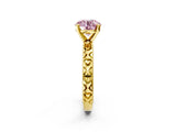 Yellow gold Fancy Pink Round  Solitaire Diamond Engagement Ring with XO Engraved Band and Four-Prong Setting 3
