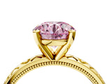 Yellow gold Fancy Pink Round  Solitaire Diamond Engagement Ring with XO Engraved Band and Four-Prong Setting 5