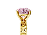 Yellow gold Fancy Pink Round  Solitaire Diamond Engagement Ring with XO Engraved Band and Four-Prong Setting
