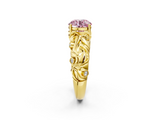 Yellow gold Fancy Pink Round  Solitaire Diamond Leaf Vine Band with Prong Setting_2