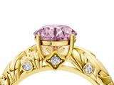 Yellow gold Fancy Pink Round  Solitaire Diamond Leaf Vine Band with Prong Setting_4