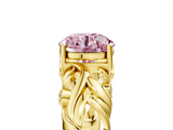 Yellow gold Fancy Pink Round  Solitaire Diamond Leaf Vine Band with Prong Setting_5