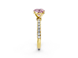Yellow gold Fancy Pink Round  Solitaire Diamond Pavé Band with Four-Prong Setting_2