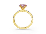 Yellow gold Fancy Pink Round  Solitaire Diamond Pavé Band with Four-Prong Setting_3