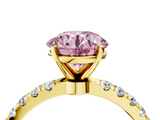 Yellow gold Fancy Pink Round  Solitaire Diamond Pavé Band with Four-Prong Setting_4