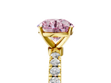 Yellow gold Fancy Pink Round  Solitaire Diamond Pavé Band with Four-Prong Setting_5