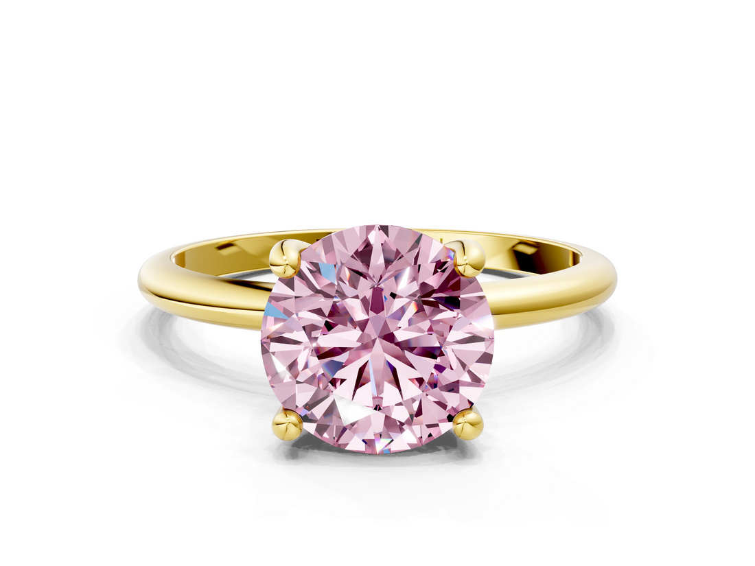 Yellow gold Fancy Pink Round  Solitaire Diamond Ring with 4-Prong Setting on a Classic Band_3