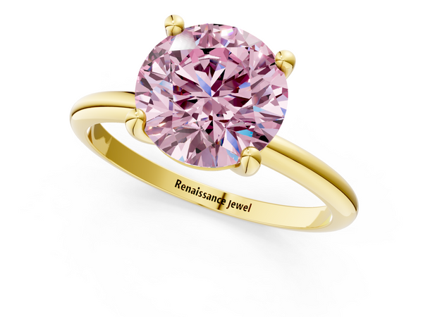 Yellow gold Fancy Pink Round  Solitaire Diamond Ring with 4-Prong Setting on a Classic Band