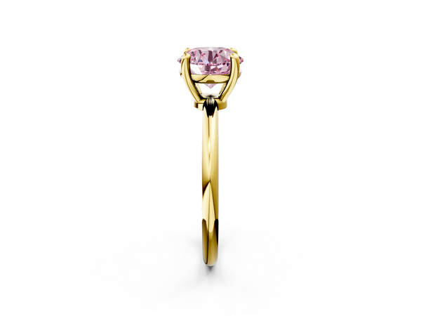 Yellow gold Fancy Pink Round  Solitaire Diamond Ring with 4-Prong Setting on a Classic Band