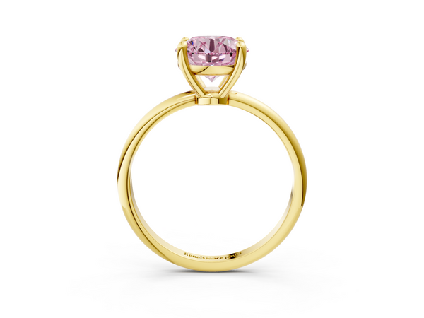 Yellow gold Fancy Pink Round  Solitaire Diamond Ring with 4-Prong Setting on a Classic Band
