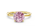 Yellow gold Fancy Pink Round  Solitaire Diamond Ring with Bamboo Band and Four-Prong Setting