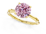 Yellow gold Fancy Pink Round  Solitaire Diamond Ring with Bamboo Band and Four-Prong Setting_1