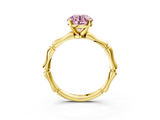 Yellow gold Fancy Pink Round  Solitaire Diamond Ring with Bamboo Band and Four-Prong Setting_3