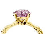 Yellow gold Fancy Pink Round  Solitaire Diamond Ring with Bamboo Band and Four-Prong Setting_4