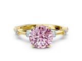 Yellow gold Fancy Pink Round  Solitaire Diamond Ring with Bezel Set Side Stones and Prong Setting