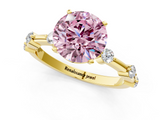 Yellow gold Fancy Pink Round  Solitaire Diamond Ring with Bezel Set Side Stones and Prong Setting_1