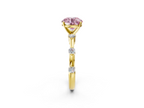 Yellow gold Fancy Pink Round  Solitaire Diamond Ring with Bezel Set Side Stones and Prong Setting_2