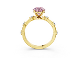 Yellow gold Fancy Pink Round  Solitaire Diamond Ring with Bezel Set Side Stones and Prong Setting_3
