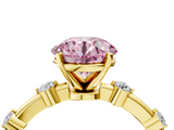 Yellow gold Fancy Pink Round  Solitaire Diamond Ring with Bezel Set Side Stones and Prong Setting_4