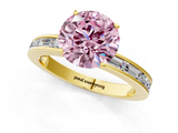 Yellow gold Fancy Pink Round  Solitaire Diamond Ring with Channel-Set Baguette Band and Four-Prong Setting_1