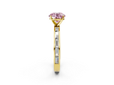 Yellow gold Fancy Pink Round  Solitaire Diamond Ring with Channel-Set Baguette Band and Four-Prong Setting_2