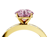 Yellow gold Fancy Pink Round  Solitaire Diamond Ring with Channel-Set Baguette Band and Four-Prong Setting_4